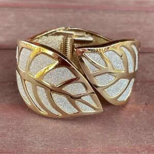 Silver Shimmer Gold Tone Leaf Cuff Bracelet